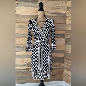 Black & White Geometric Wrap Dress - Classic Women’s Dress